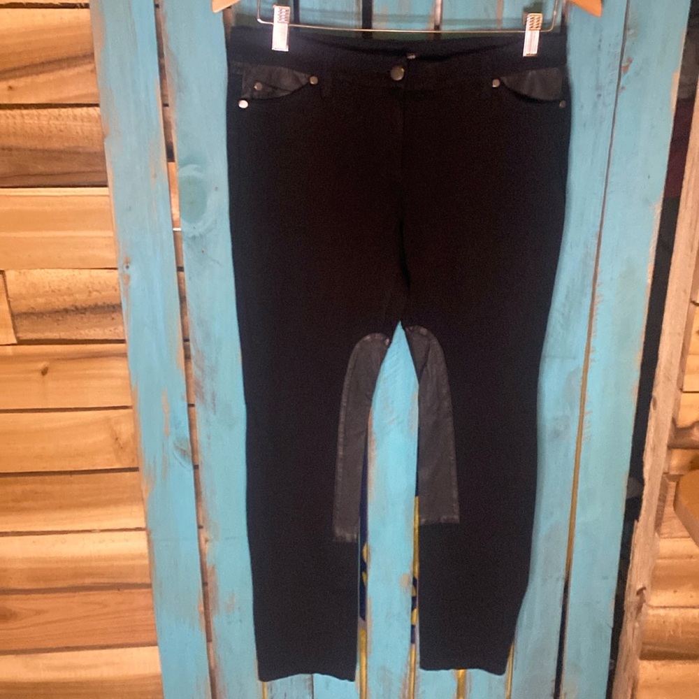 Eileen Fisher equestrian riding pants size 6 black with leather trim
